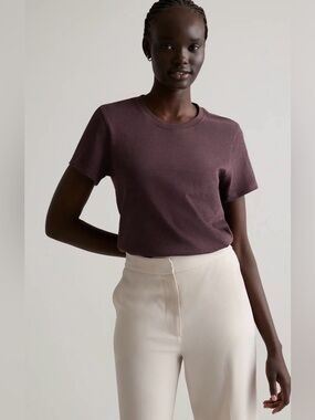 Quince 100% Organic Cotton Slub Crewneck Tee in Dried Fig Size Large Women’s